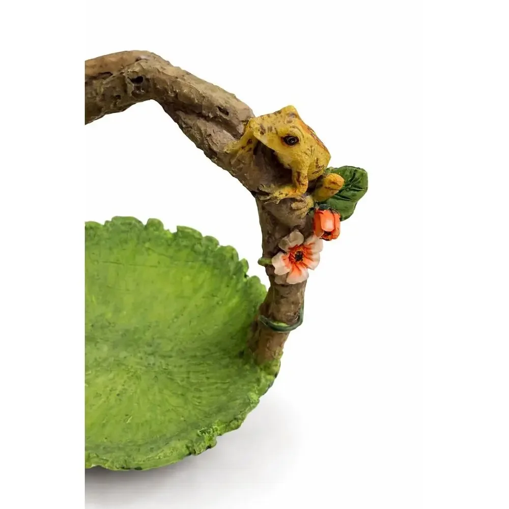 Whimsical Frog & Lily Pad Resin Decorative Basket - Cottagecore Home Decor